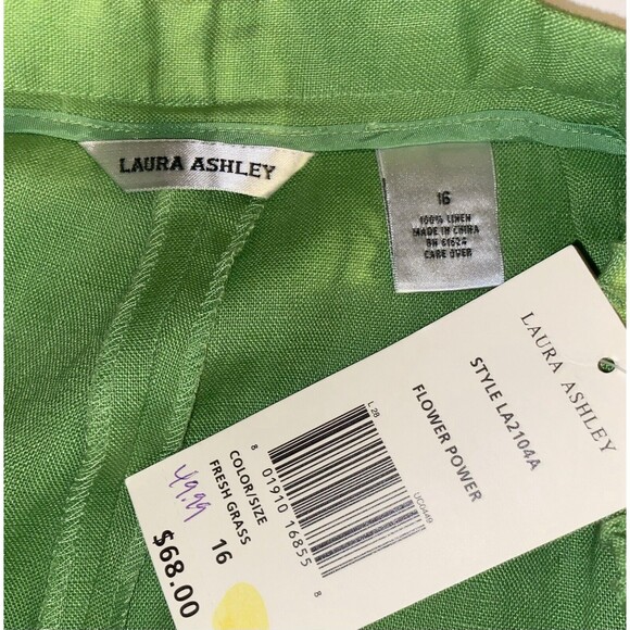 Laura Ashley Size 16 NWT Green Linen High Waist Wide Leg Cropped Pants - Picture 3 of 3